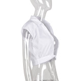 cut-out open-waisted collar loose shirt