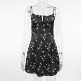 Printed Knotted Sling Dress Floral Tie Mini Skirt