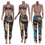 Nightclub wear tassel bandage bikini sexy pants suit two-piece