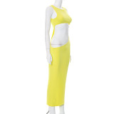 Irregular Sexy Leak Navel Sleeveless Round Neck Body Dress