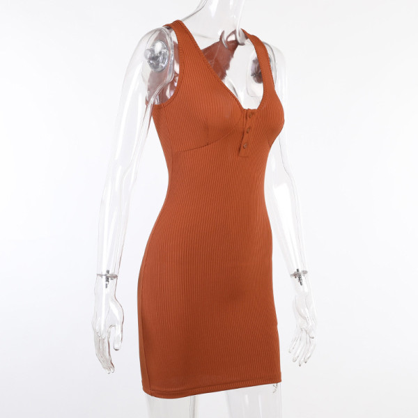 Solid Color Sleeveless Square Neck Bottoming Slim Fit Dress