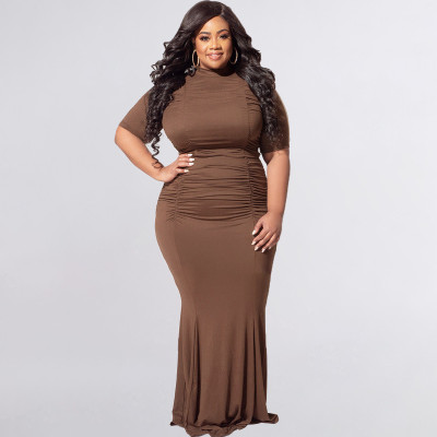 Solid color short-sleeved fashion casual two-piece suit plus size women's suit