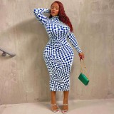 Check Print Sexy Skinny Long Plus Size Dress