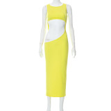 Irregular Sexy Leak Navel Sleeveless Round Neck Body Dress