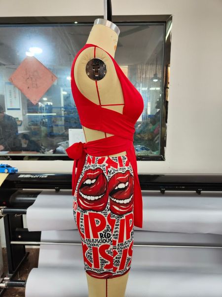 Women's sexy two-piece vest strap suit printing nightclub summer