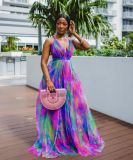 Long skirt digital printing fashion style large swing dress women's clothing