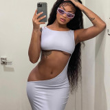 Irregular Sexy Leak Navel Sleeveless Round Neck Body Dress