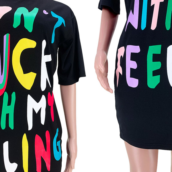 Fashion Multicolor Contrast Letter T-Shirt Dress
