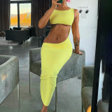 Irregular Sexy Leak Navel Sleeveless Round Neck Body Dress