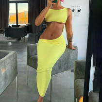 Irregular Sexy Leak Navel Sleeveless Round Neck Body Dress