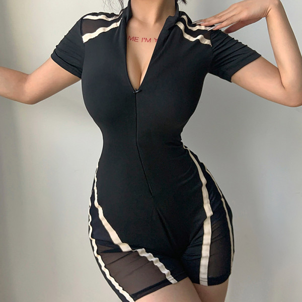 Fashion sports style women's mesh stitching sexy slim body shorts women