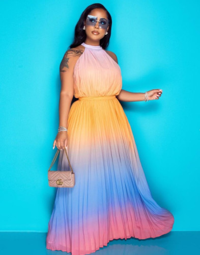 Ombre Pleated Maxi Dress
