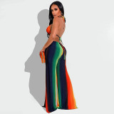 Nightclub wear strapless backless sexy print wide-leg jumpsuit