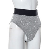Solid color sexy bright silk high waist seamless triangle shorts