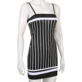 Fashion Women's Striped Contrast Tight Hip Wrap Dress