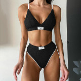 Fashion Contrast Color Covered Letter Embroidery Sexy Bikini Lingerie Set