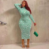 Check Print Sexy Skinny Long Plus Size Dress