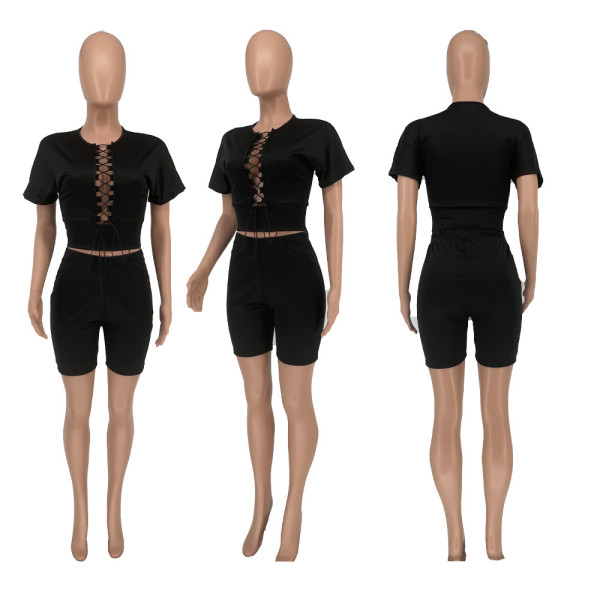 Solid color strap sexy two-piece suit