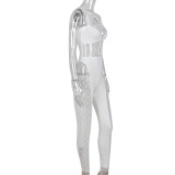 Sexy Patchwork Cutout Zipper Sleeveless Polka Dot Jumpsuit Women's