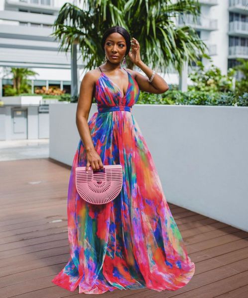 Long skirt digital printing fashion style large swing dress women's clothing