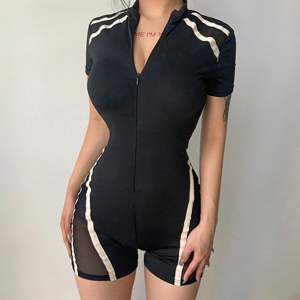 Fashion sports style women's mesh stitching sexy slim body shorts women