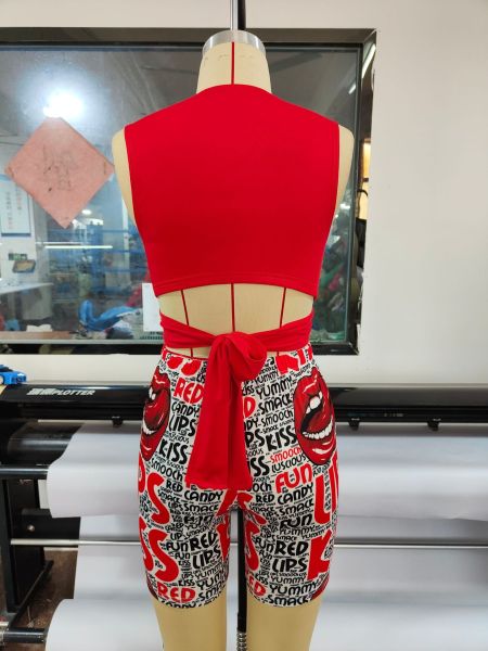 Women's sexy two-piece vest strap suit printing nightclub summer