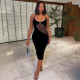 Basic mesh see-through sexy mid-length suspender dress