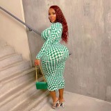 Check Print Sexy Skinny Long Plus Size Dress
