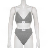 Fashion Contrast Color Covered Letter Embroidery Sexy Bikini Lingerie Set