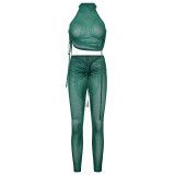 Women's Mesh See-Through Drawstring Tank Top Set