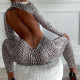 Animal print skinny backless sexy long-sleeve jumpsuit spring