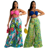 Fashion Casual Wrap Chest Seaside Vacation Style Wrap Chest Loose Wide Leg Pants Set Fashion Casual Wrap Chest Seaside Vacation Style Wrap Chest Loose Wide Leg Pants Set