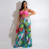 Fashion Casual Wrap Chest Seaside Vacation Style Wrap Chest Loose Wide Leg Pants Set