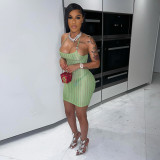 Fashion sexy suspenders halter neck leak back solid color see-through dress