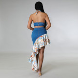 Fashion casual wrap chest leak back irregular printing bag hip small fresh suit