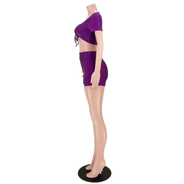 Nightclub clothes High elastic and high-quality elastic bright silk pleated V-neck two-piece suit