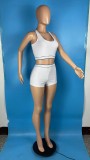 Elastic solid color sports two-piece suit