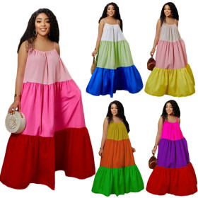 Women's Patchwork Sexy Sleeveless Contrast Long Swing Dress