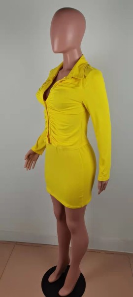 Women's fashionable temperament commuter solid color pleated skirt suit
