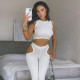 Basic solid color hollowed-out short vest trousers sports suit temperament two-piece set