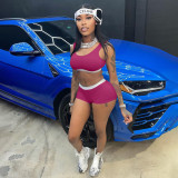 Elastic solid color sports two-piece suit
