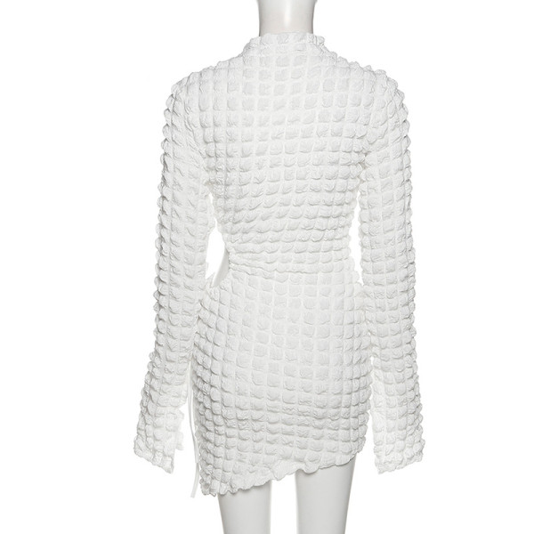 Fashion Solid Color Long Sleeve Hollow Drawstring Slim Fit Hip Dress