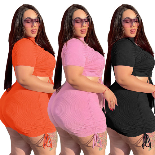 Plus Size Thread Gathered Athleisure Two Piece