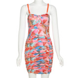 Women's Sling Backless Fashion Print Temperament Slim Fit Hip Dress
