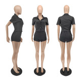 Summer button shirt pocket pants two-piece set