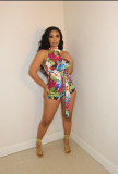 Printed Sexy Hot Pants Jumpsuit Open Back Jumpsuit