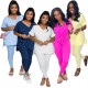 V-neck solid color loose simple casual short-sleeved two-piece suit