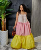 Women's Patchwork Sexy Sleeveless Contrast Long Swing Dress