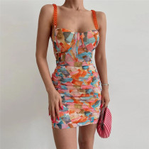 Women's Sling Backless Fashion Print Temperament Slim Fit Hip Dress