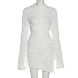 Fashion Solid Color Long Sleeve Hollow Drawstring Slim Fit Hip Dress